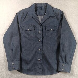Vintage Gap Shirt Womens Large Blue Denim Pearl Snap Western Rodeo Flap Pocket